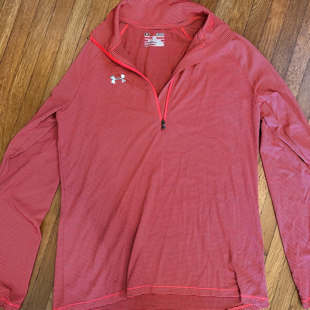 Under Armour Pink and Black Striped Half-Zip Pullover